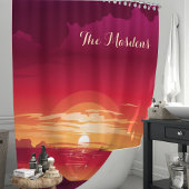 トロピカル オーシャン サンセット モノグラム シャワーカーテン