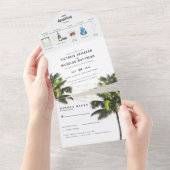 トロピカル オーシャン ビーチ | イラスト ウェディング オールインワン招待状 (貼ってはがせる)