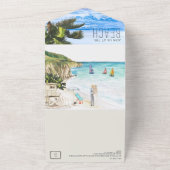トロピカル オーシャン ビーチ | イラスト ウェディング オールインワン招待状 (外側)