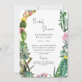 トロピカル カクタス ホワイト ラウンド ブライダルシャワー 招待状 (正面)