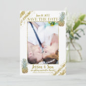 トロピカル グリッター パイナップル セーブ・ザ・デート フォト 招待状 (スタンド正面)