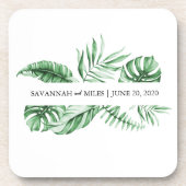 トロピカル・グリーナリー・パ結婚ームズ・モノグラム・コルク・バック  コースター (正面)