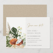 トロピカル ココナッツ オーキッド パーム 水彩 葉 セーブザデート (正面/裏面)