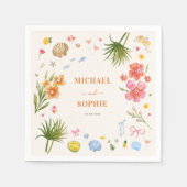 トロピカル コースト ハンドドローンフラワー シェル ウェディング スタンダードカクテルナプキン (正面)
