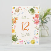 トロピカル コースト ハンドドローンブ 5x7 テーブルナンバー カード 招待状 (スタンド正面)