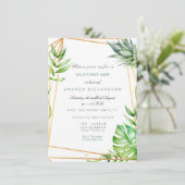 トロピカル ゴールド ポリゴナル フレーム ウォーターメロン グリーン 招待状 (スタンド正面)