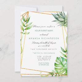 トロピカル ゴールド ポリゴナル フレーム ウォーターメロン グリーン 招待状