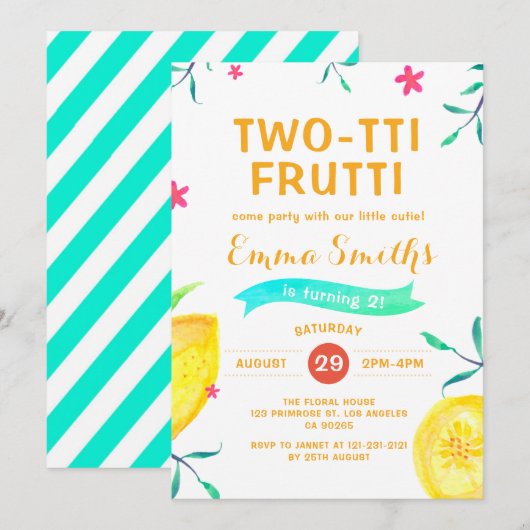 トロピカル サマー ツオッティ フルッティ アロハ 2歳の誕生日 招待状 (正面/裏面)