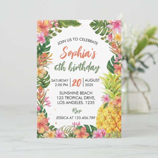 トロピカル サマー フラワーファースト バースデー インビテーション (スタンド正面)