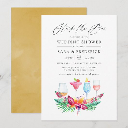 トロピカル サマー フラワー ストック ザ バー 招待状 (正面/裏面)