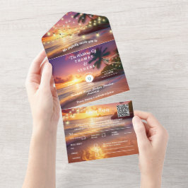 トロピカル サンセット ビーチ QRコード 海 オールインワン招待状