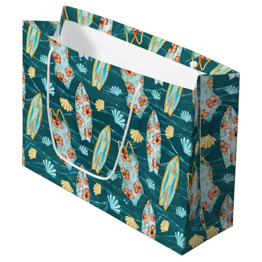 トロピカル サーフボード 花柄 水着 ラージペーパーバッグ (正面アングル)