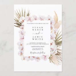 トロピカル シックなバラ色のラン フラワーのウェディング 招待状