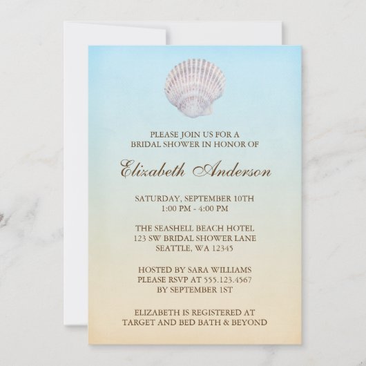 トロピカル シーシェル ビーチ ブライダル シャワー 招待状 (正面)