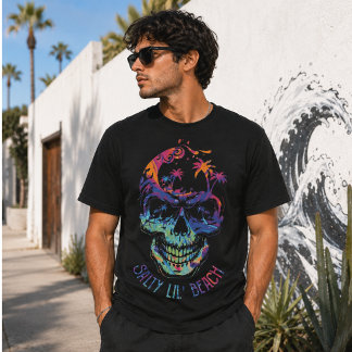 トロピカル・スカル・ウォーターカラー・パームツリー・ビーチ・ビブス Tシャツ