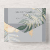 トロピカル スカーレット イエロー ヒビスカス フェン 結婚式 オールインワン招待状 (裏面)