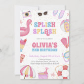 トロピカル スプラッシュ プールパーティー 誕生日 招待状 (正面)