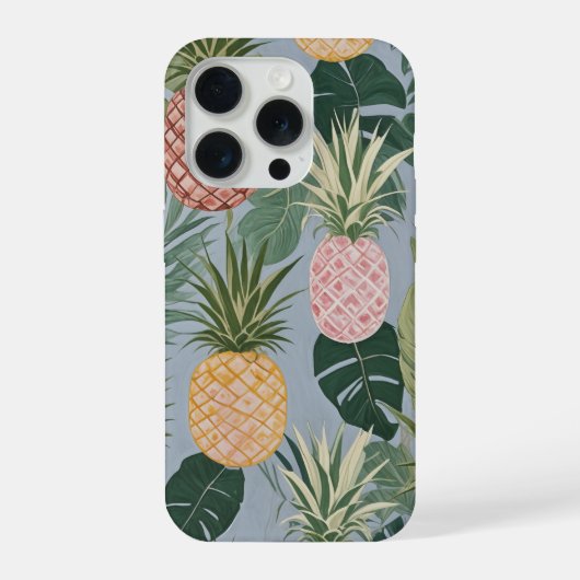 トロピカル・セレニティ:描かれたパイナップルとヤシの木 iPhoneケース (裏面)