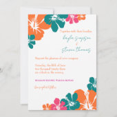 トロピカル ティール オレンジ ピンク ハイビスカス ウェディング 招待状 (正面)