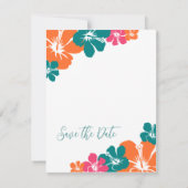 トロピカル ティール オレンジ ピンク ハイビスカス セーブ・ザ・デート 招待状 (裏面)