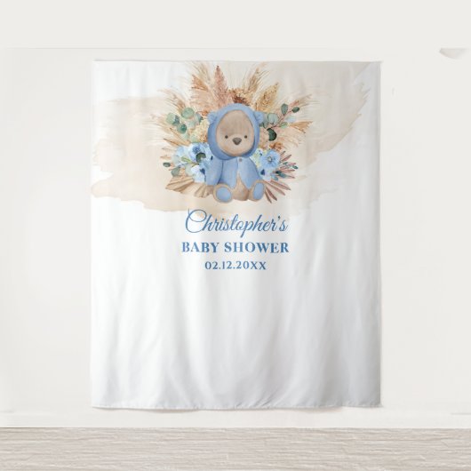 トロピカル テディベア パンパス パーム ベイビー シャワー タペストリー (正面)