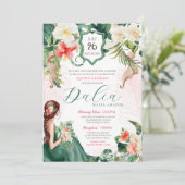 トロピカル テーマ 緑とピンクの夏のキンセアニエラ 招待状 (スタンド正面)