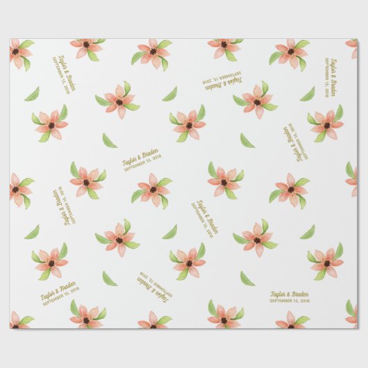 トロピカル デスティネーション フラワー パーソナライズ ウェディング ラッピングペーパー (フラット)
