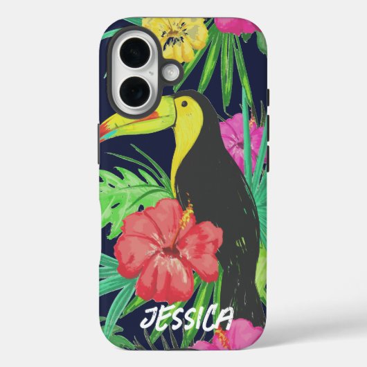 トロピカル・トゥカンと葉の熱帯雨林パーソナライズデザイン Case-Mate iPhoneケース (裏面)
