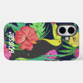 トロピカル・トゥカンと葉の熱帯雨林パーソナライズデザイン Case-Mate iPhoneケース (裏面 (横))