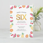 トロピカル・トゥッティ・フルッティ・ゴールド 6歳の誕生日招待状 招待状 (スタンド正面)