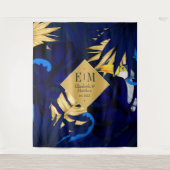 トロピカル ネイビーとゴールドの結婚式歓迎 タペストリー (正面)