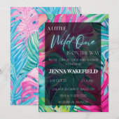 トロピカル ネオン パーム リーフ モンステラ ベイビー シャワー 招待状 (正面/裏面)