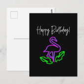 トロピカル ネオン フラミンゴ ブライト バースデー ポストカード (正面/裏面)