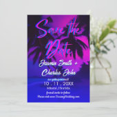 トロピカル ネオン ヴィンテージ ビーチ セーブ・ザ・デート 招待状 (スタンド正面)