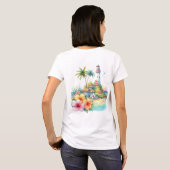 トロピカル+ハイビスカスの花と灯台 Tシャツ (裏面フル)