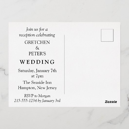 トロピカル ハッピーエバーアフター ふたりだけの結婚式 レセプション 箔招待状ポストカード (裏面)