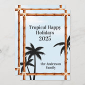 トロピカル ハッピー ホリデー、竹フレームとヤシの木 シーズンカード (正面/裏面)