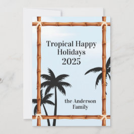トロピカル ハッピー ホリデー、竹フレームとヤシの木 シーズンカード