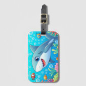 トロピカル/ハワイのカラフルな水中サメとカメ ラゲッジタグ (正面縦)