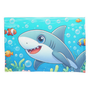 トロピカル/ハワイのカラフルな水中サメとカメ 枕カバー