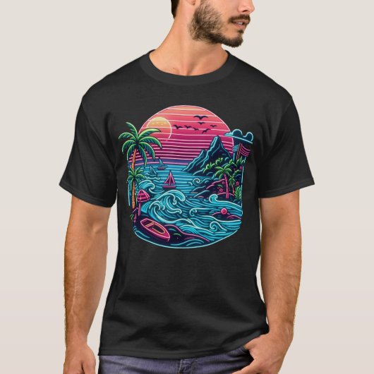 トロピカル/ハワイアンネオンビーチ Tシャツ (正面)