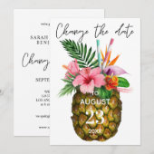トロピカル ハワイアン フローラル パイナップル 日程変更 招待状 (正面/裏面)