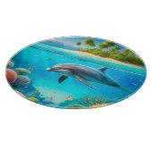 トロピカル/ハワイカラフル水中イルカ カッティングボード (角)