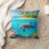 トロピカル/ハワイカラフル水中イルカ クッション (ブランケット)