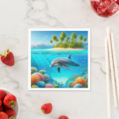 トロピカル/ハワイカラフル水中イルカ スタンダードカクテルナプキン (インサイチュ)