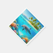 トロピカル/ハワイカラフル水中イルカ スタンダードカクテルナプキン (角)