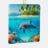 トロピカル/ハワイカラフル水中イルカ セラミックオーナメント (右)