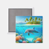 トロピカル/ハワイカラフル水中イルカ マグネット (正面/裏面)