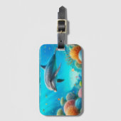 トロピカル/ハワイカラフル水中イルカ ラゲッジタグ (正面縦)