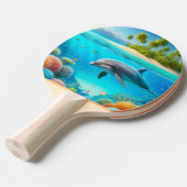 トロピカル/ハワイカラフル水中イルカ 卓球ラケット (正面アングル)
